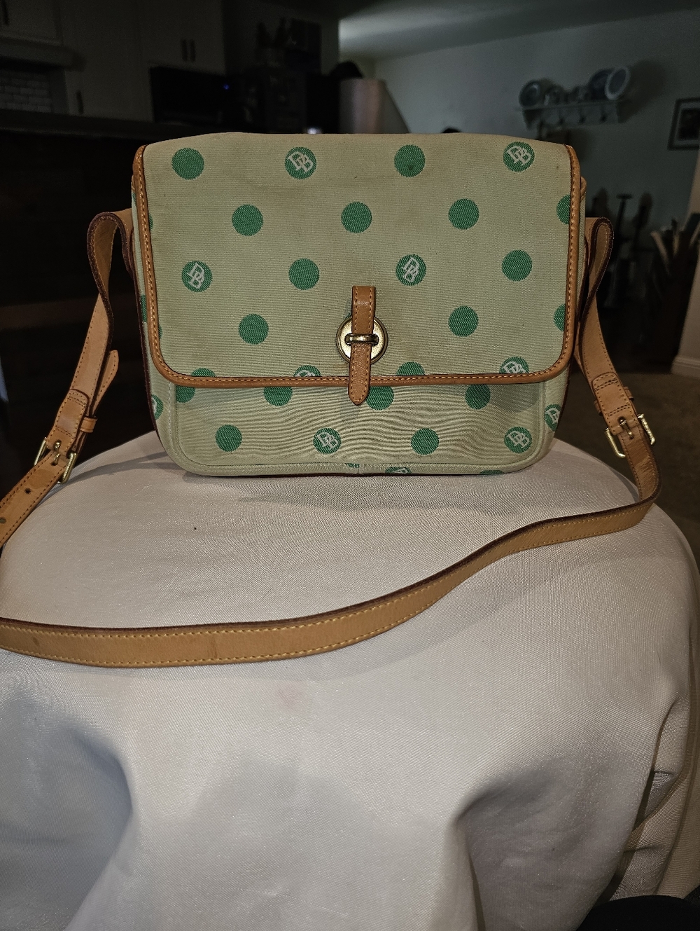 Dooney & Bourke Polka Dot Crossbody Bag with Tan Leather Trim